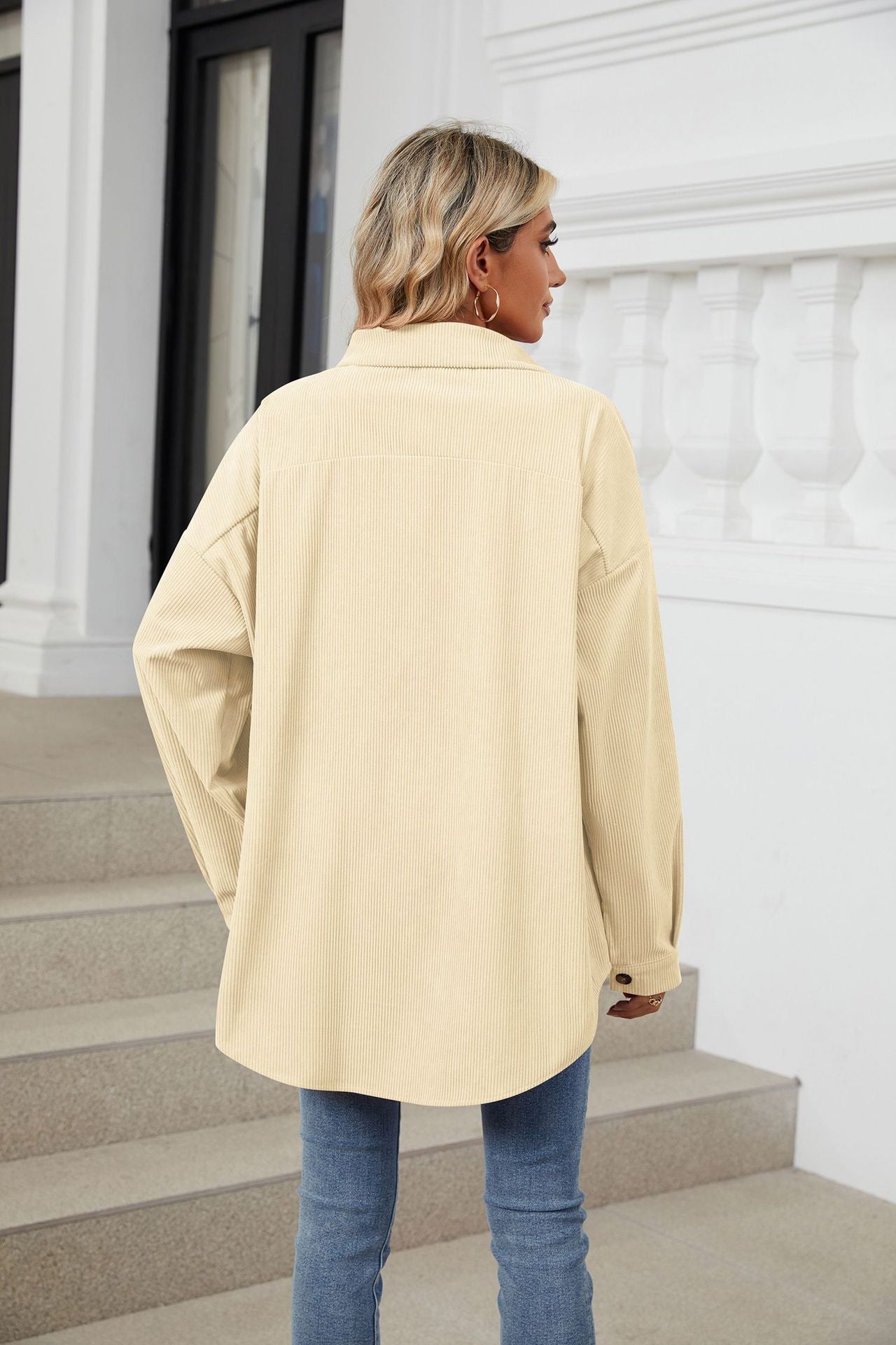 Solid Color Lapel Button-down Long-sleeved Loose Shirt