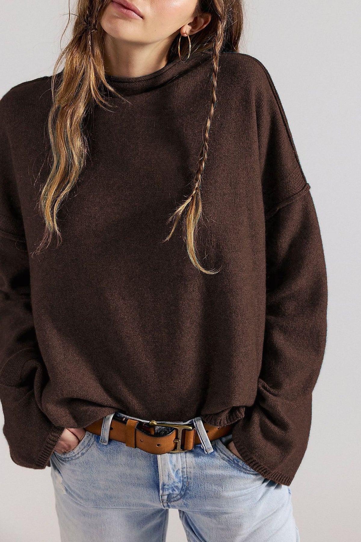 Women's Oversized Crew Neck Solid Pullover Sweater