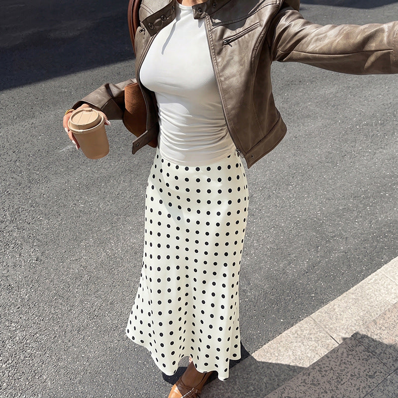Polka Dot Midi Skirt High Waist Flare A Line Skirt
