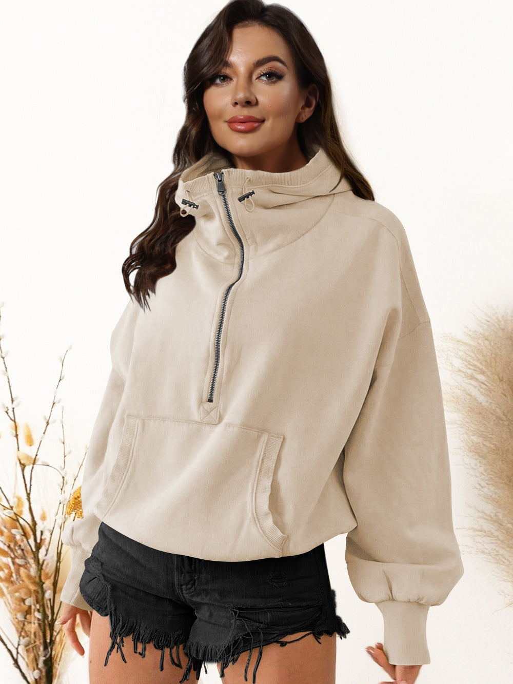 Women's Oversized Half Zip Hoodie Sweatshirt Pullover