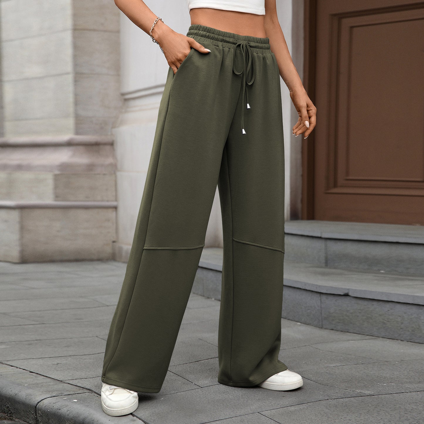 High-Waist Drawstring Wide-Leg Pants | Comfortable Casual Trousers