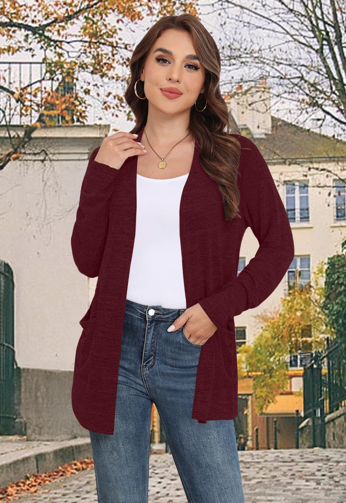 Lightweight Women’s Open Front Cardigan Sweater with Pockets