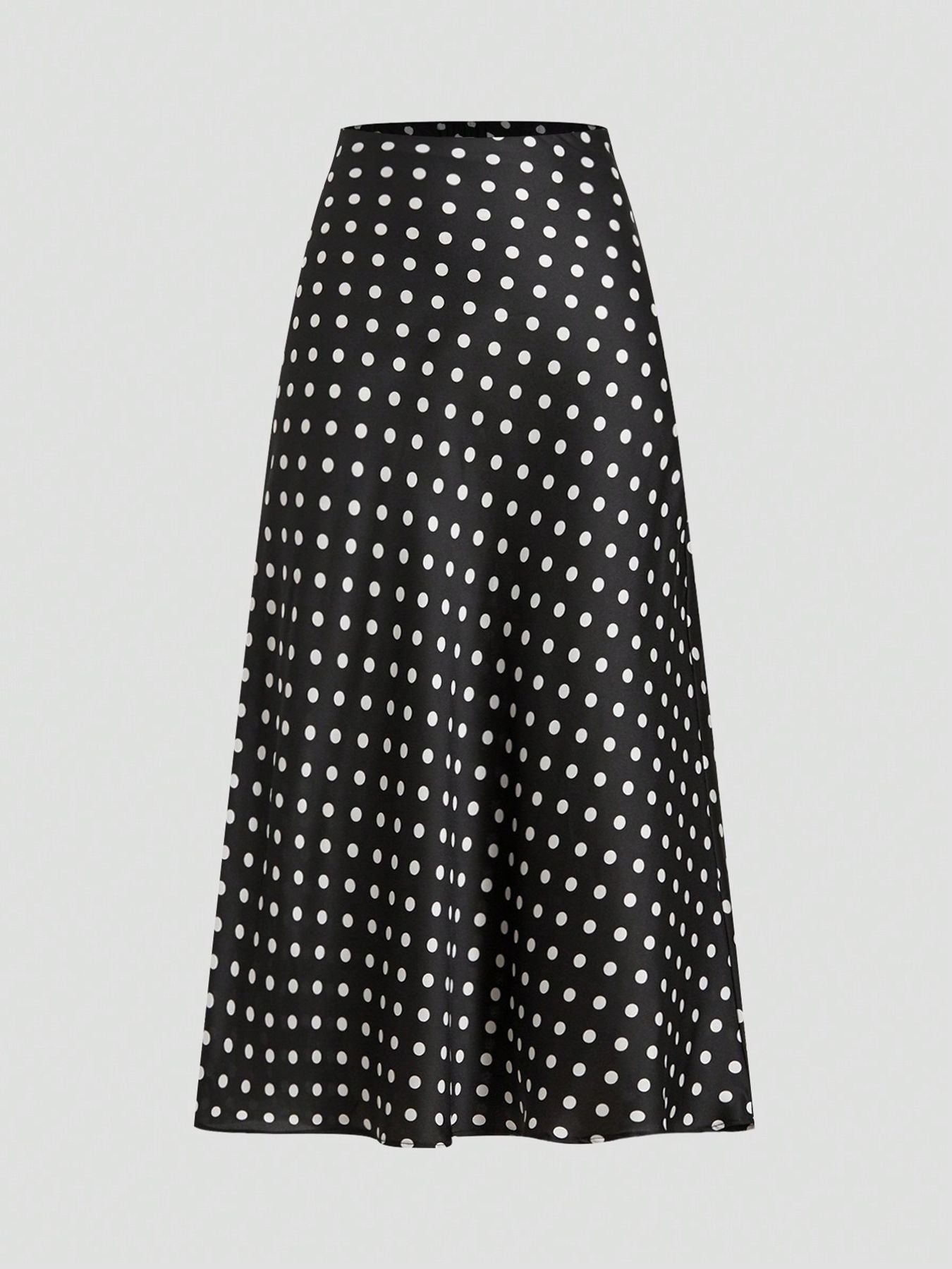Womens Satin Polka Dot A Line Midi Skirt with Zipper