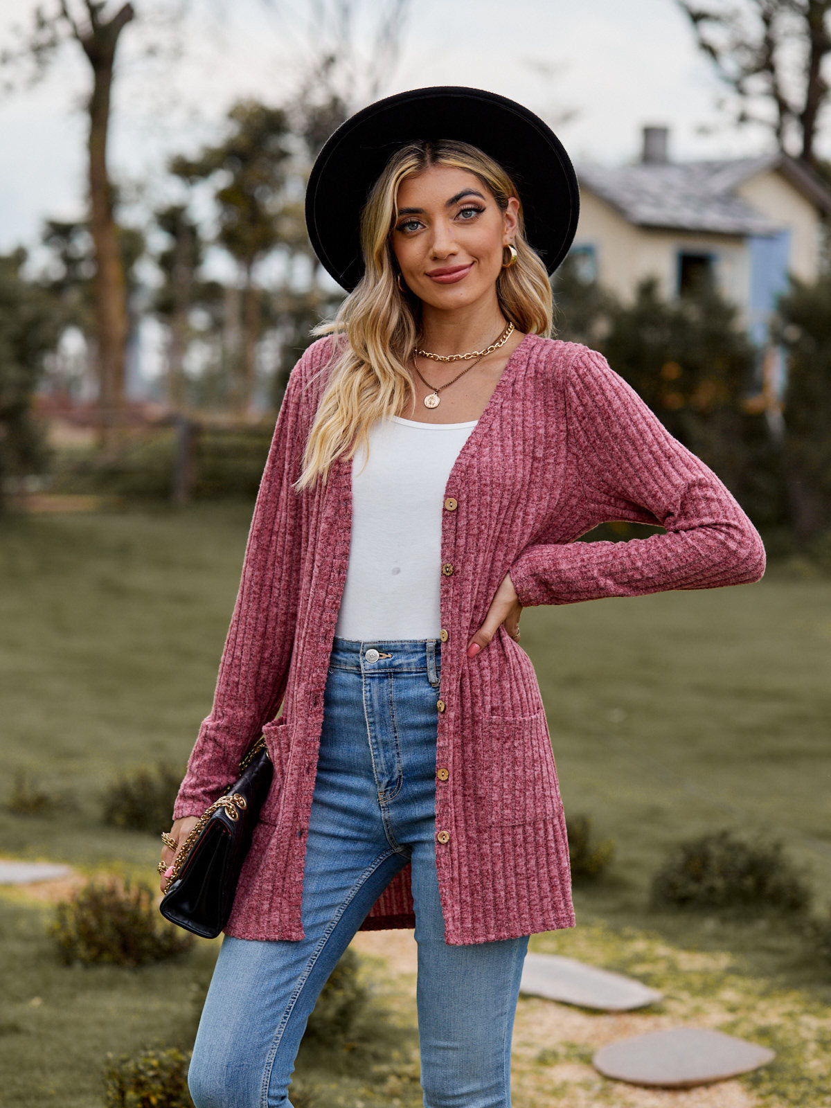 Ribbed Knit Longline Cardigan Button Front
