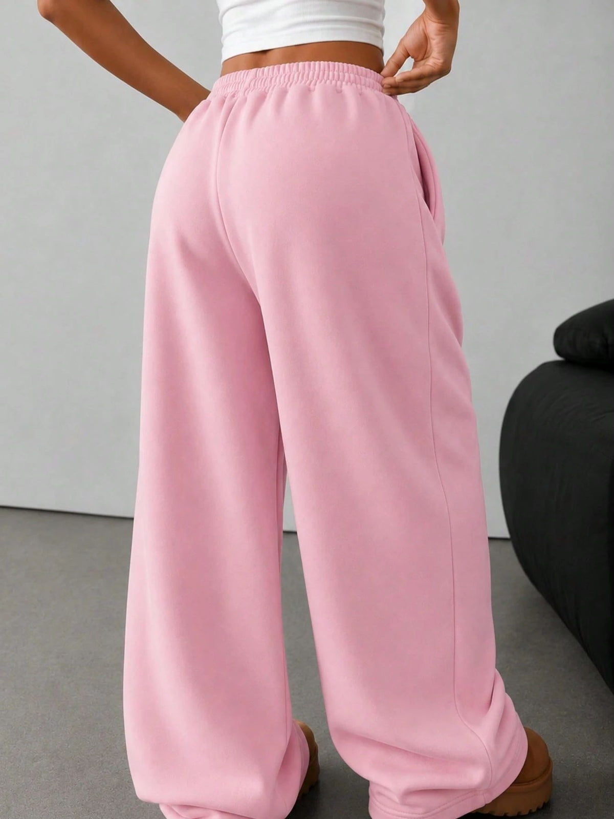 Fleece Lined Baggy Wide Leg Sweatpants Women Casual Pants