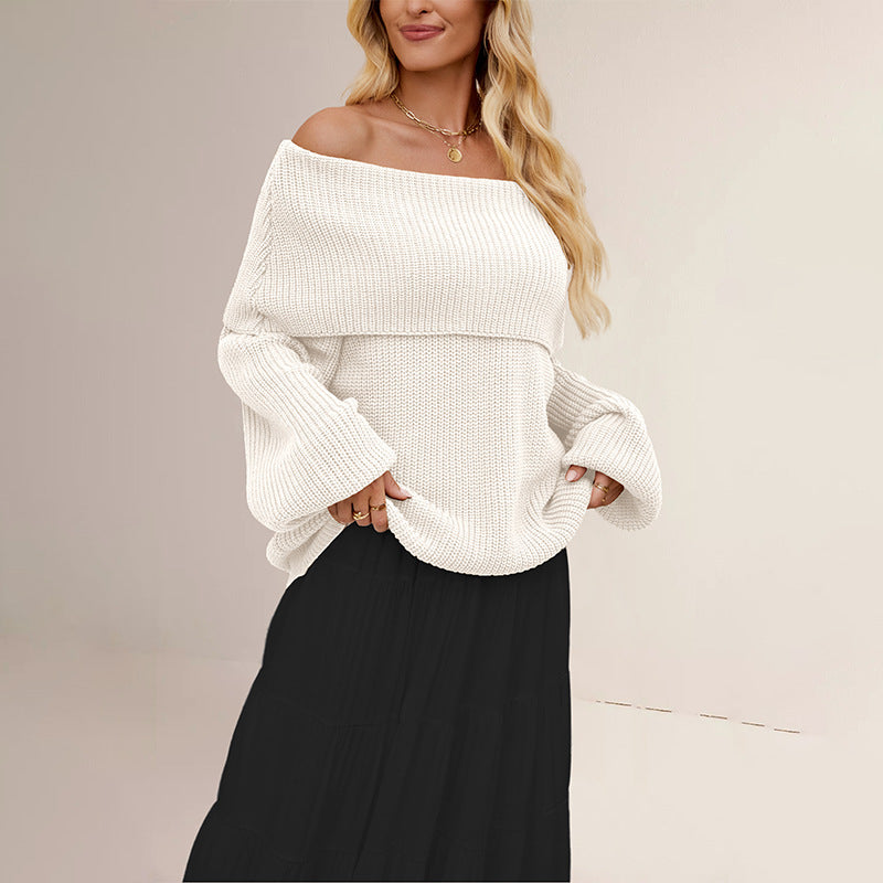 Off Shoulder Knit Pullover Sweater | Loose Fit Fall Top