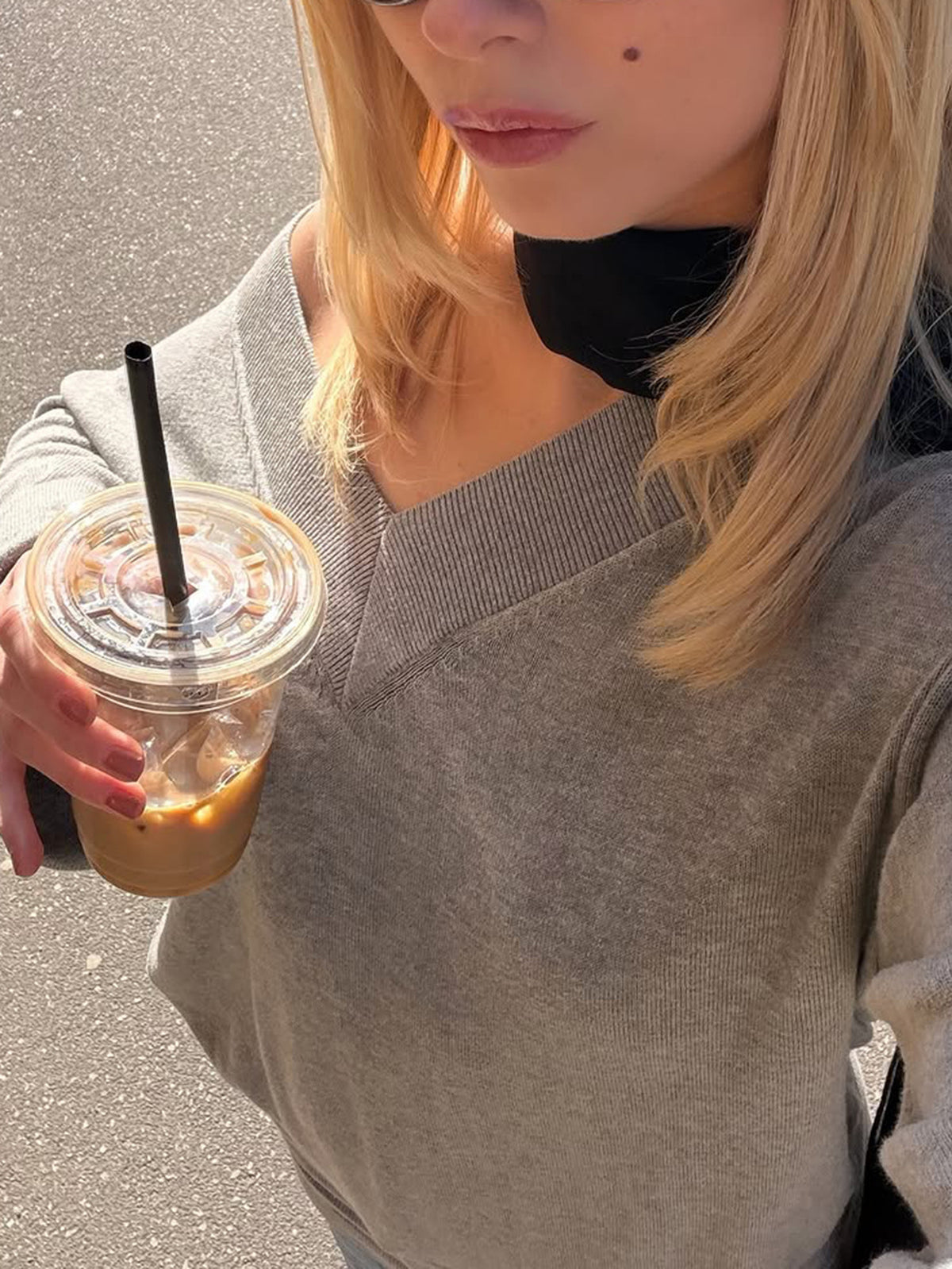 Oversized V-Neck Drop Shoulder Balloon Sleeve Knit Sweater