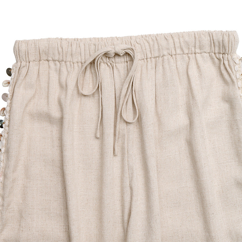 Women Drawstring Side Detail Wide Leg Beach Pants