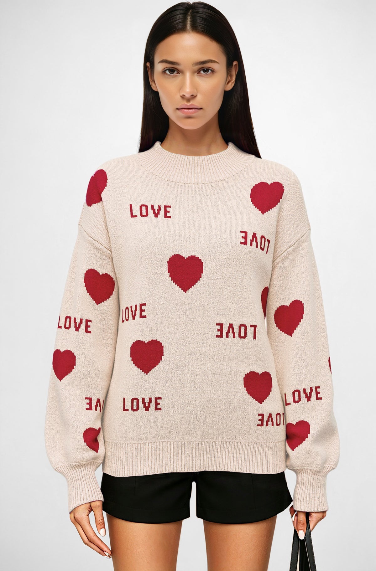 Womens Valentine Heart Crewneck Knit Sweater