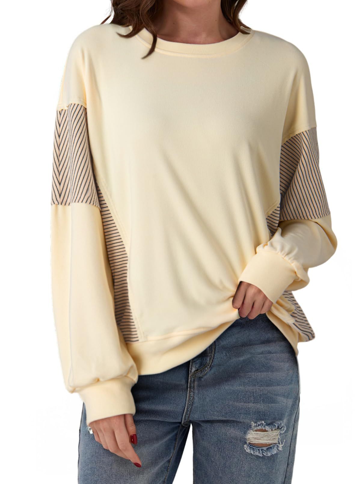 Striped Top Casual Colorblock Oversized Pullover