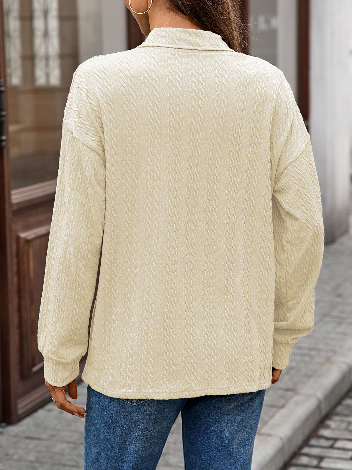 Women's Collared Long Sleeve Solid Pullover Top