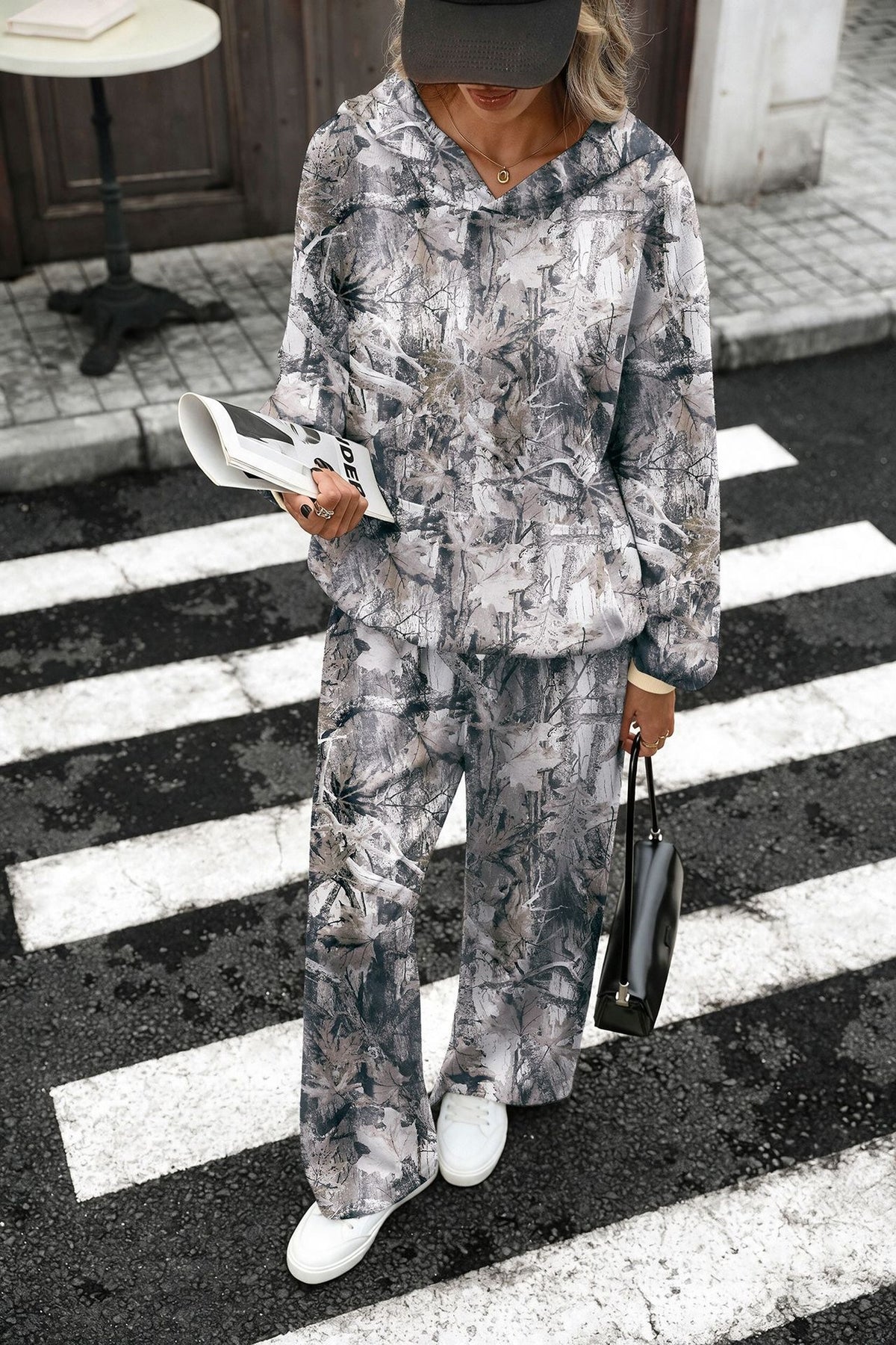 Women's Oversized Printed Hoodie Wide Leg Pants Lounge Set