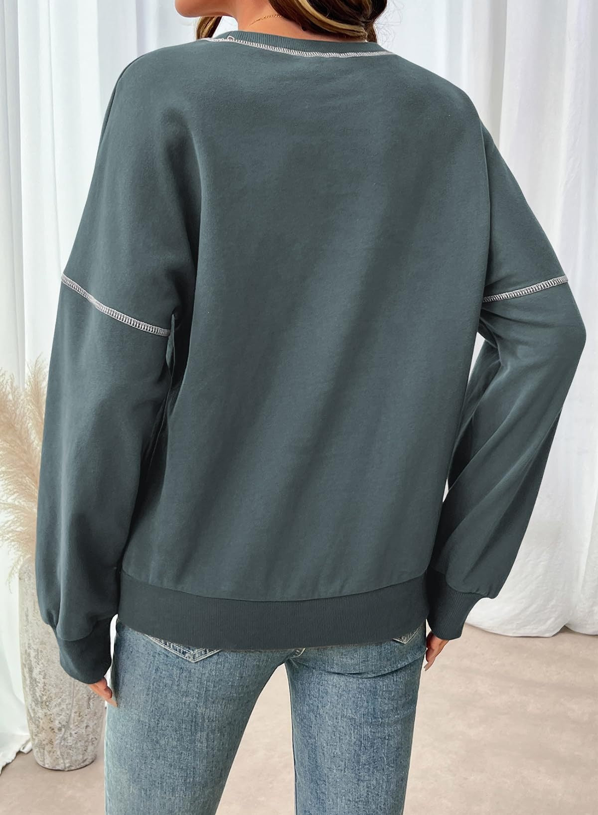 Contrast Stitch Crew Neck Casual Sweatshirt Pullover