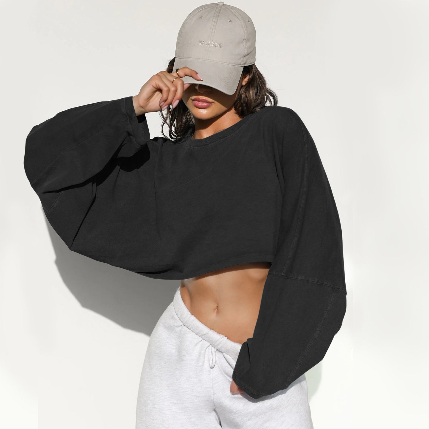 Cropped Crewneck Sweatshirt Women Long Sleeve Crop Top Tee