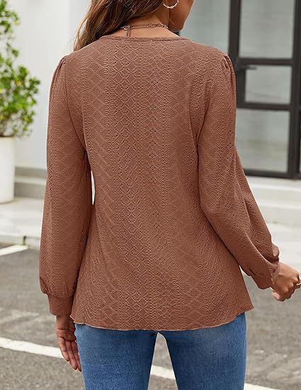 Solid Knit Blouse Casual Eyelet Puff Sleeve Boutique