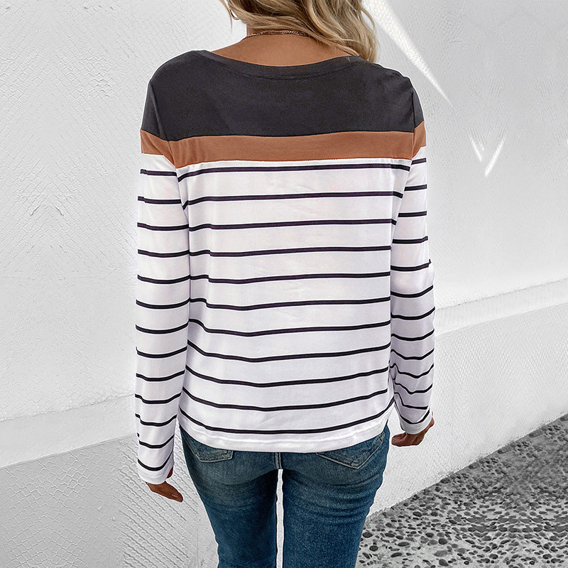 Colorblock Striped Long Sleeve Casual Boutique Top