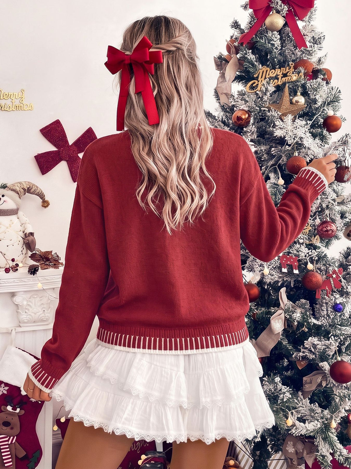 Women's Red Merry Christmas Oversized Crewneck Sweater