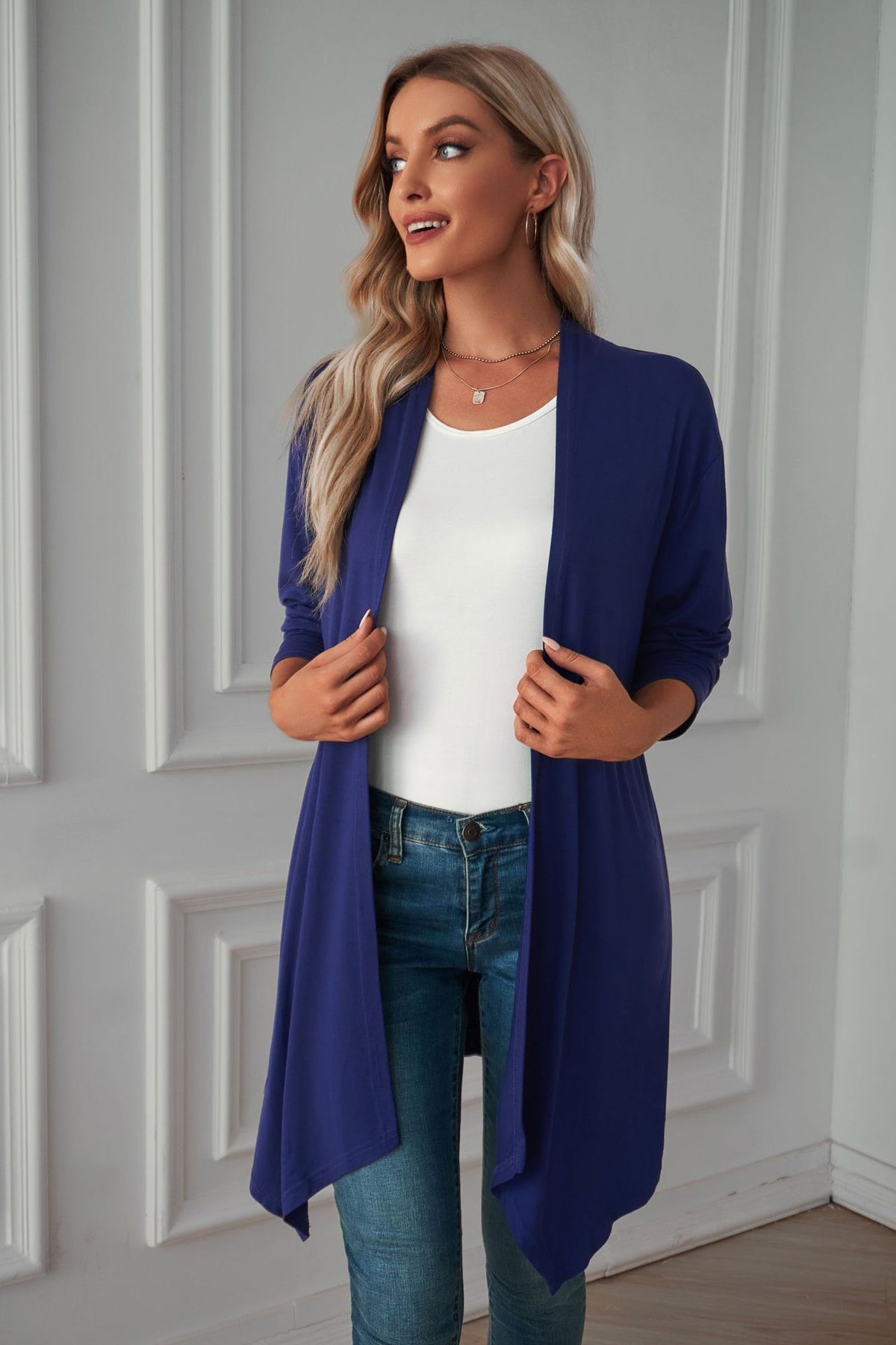 Women's Lightweight Solid Open Front Long Cardigan