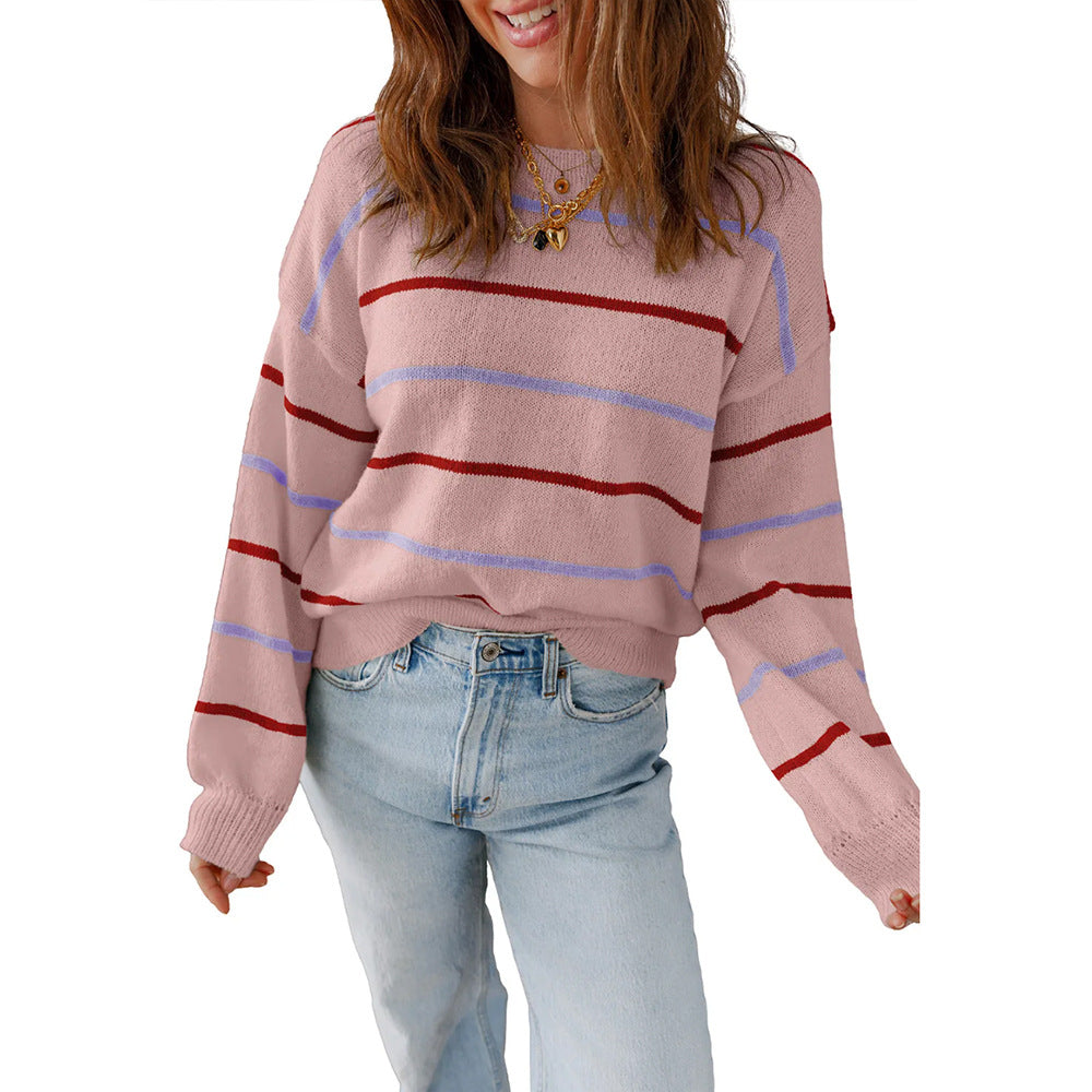 Casual Striped Loose Fit Pullover Sweater for Women
