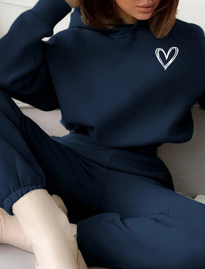 Heart Embroidered Hoodie Jogger Pants Set