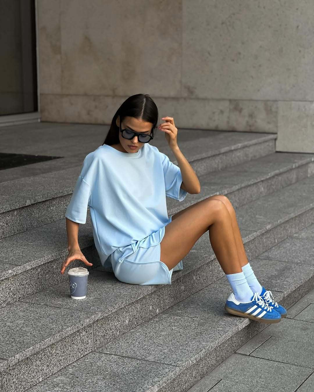 Two Piece Shorts Set, Oversized Tee & Drawstring Shorts
