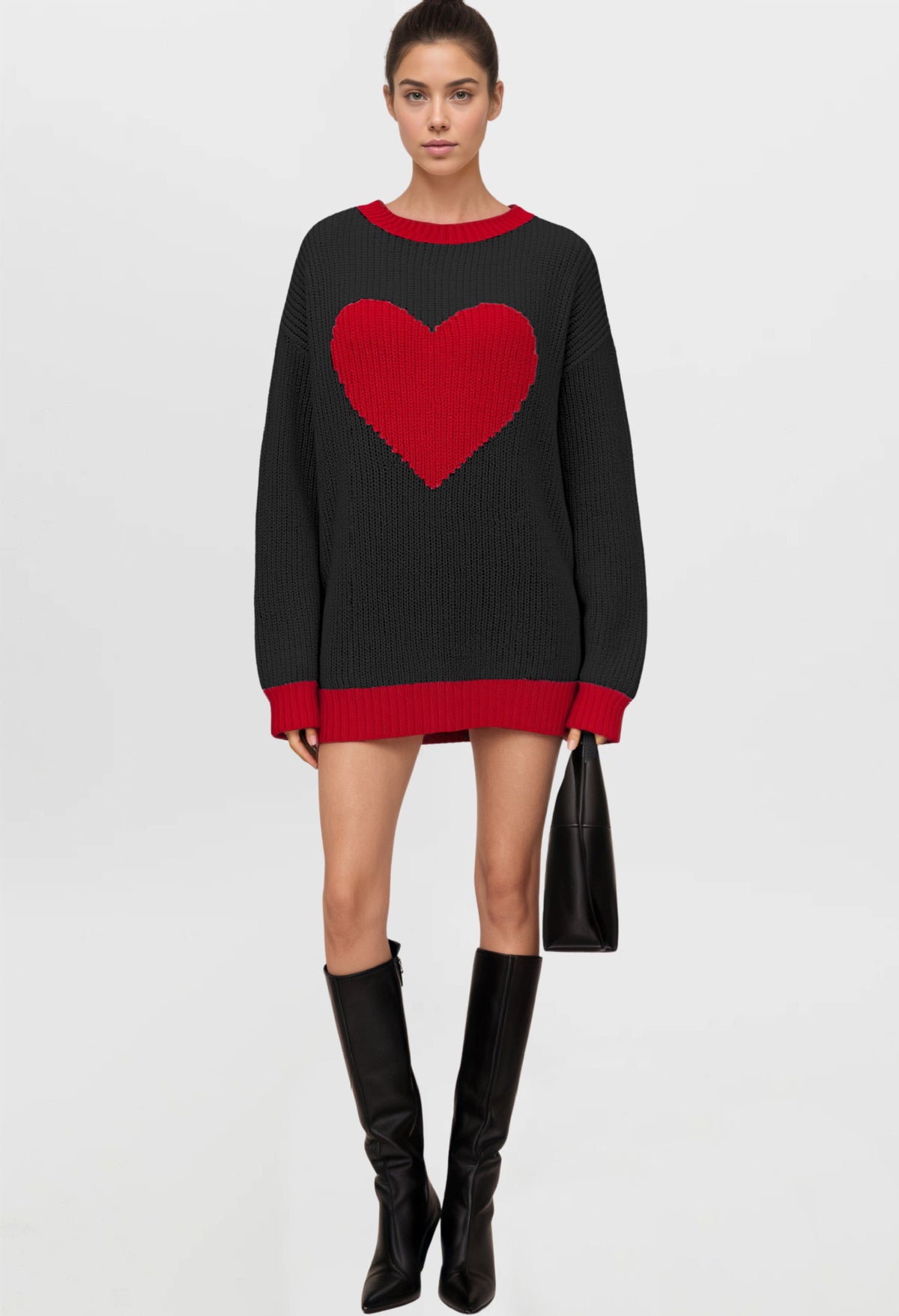 Women's Oversized Heart Color Block Chunky Knit Sweater