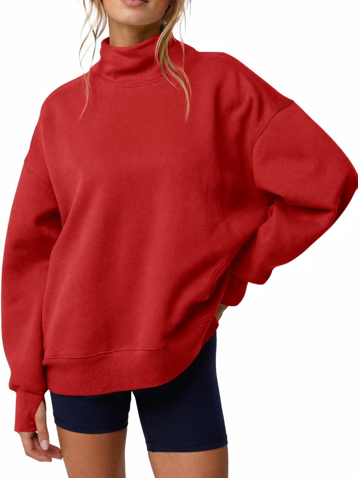 Mock Neck Oversized Womens Sweatshirt Solid Pullover Top