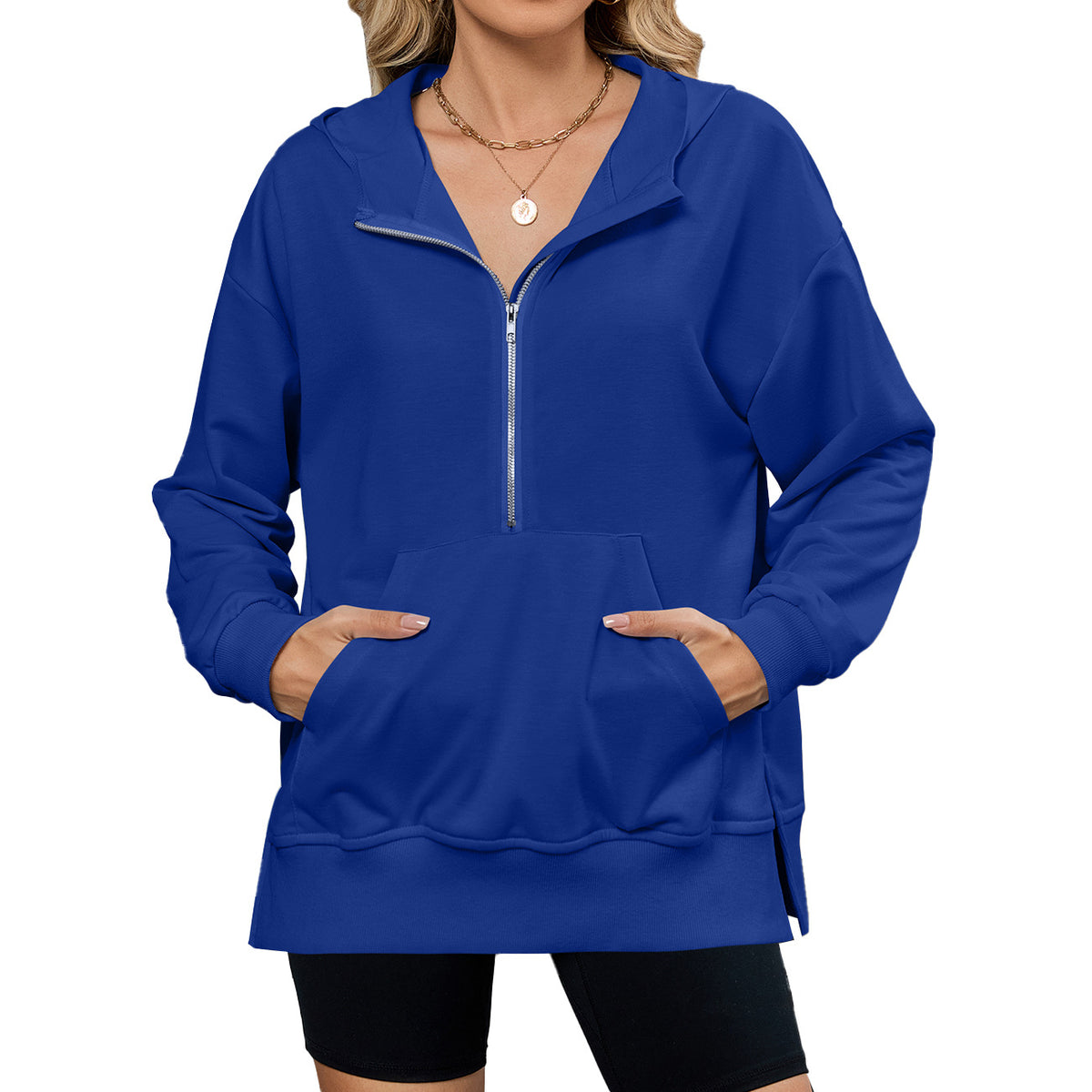 Women's Oversized Half Zip Hoodie Pocket Sweatshirt