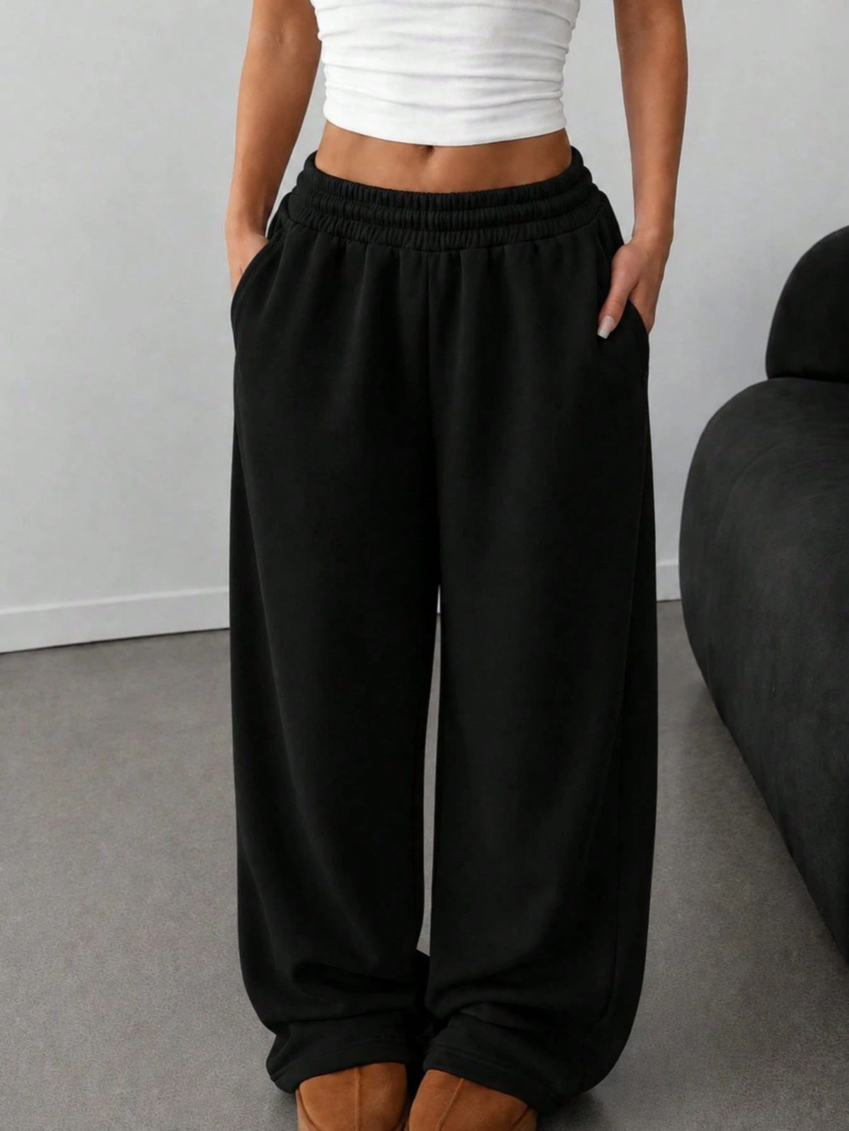 Fleece Lined Baggy Wide Leg Sweatpants Women Casual Pants