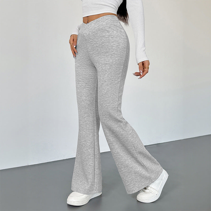 High Waist Gray Flare Pants for Women Street Style