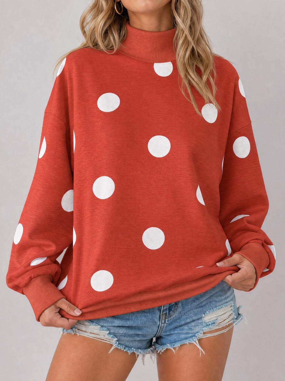 Women’s Oversized Polka Dot Crew Neck Sweatshirt Casual Drop Shoulder Pullover