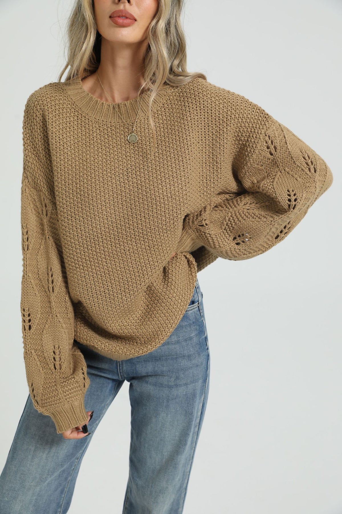 Women's Oversized Chunky Knit Crew Neck Pullover Sweater