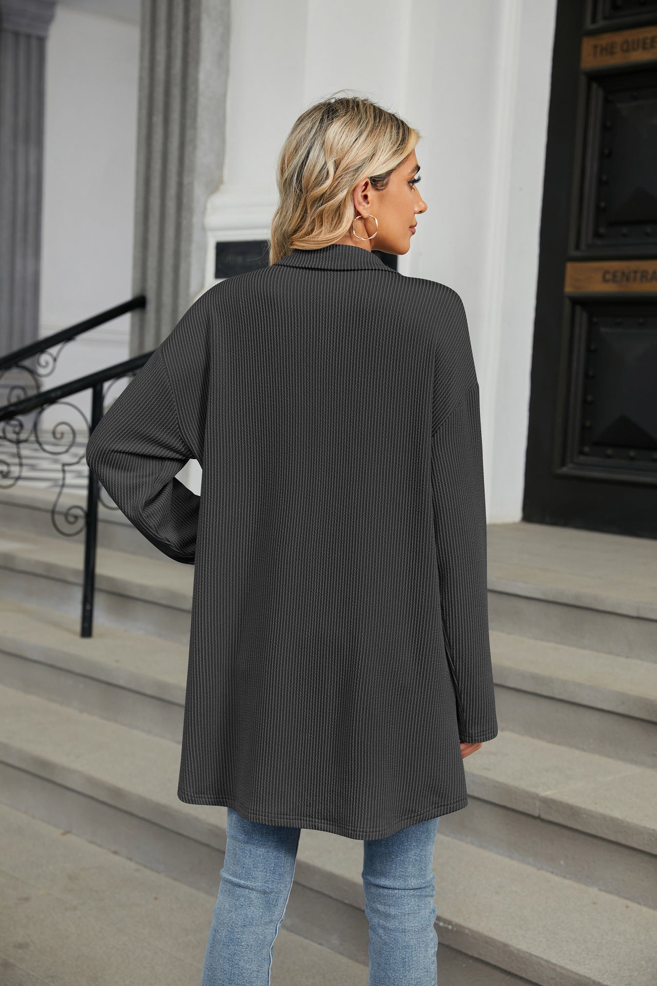 Solid Color Lapel Button Pocket Long Sleeve