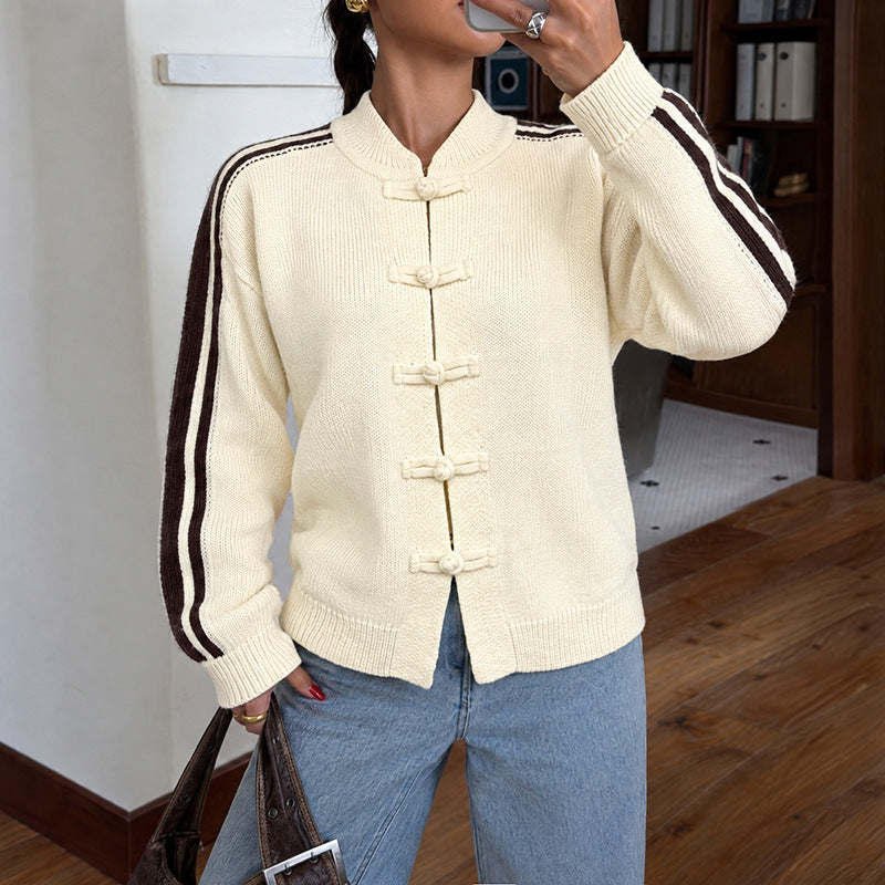 Women's Oversized Chunky Striped Frog Button Cardigan