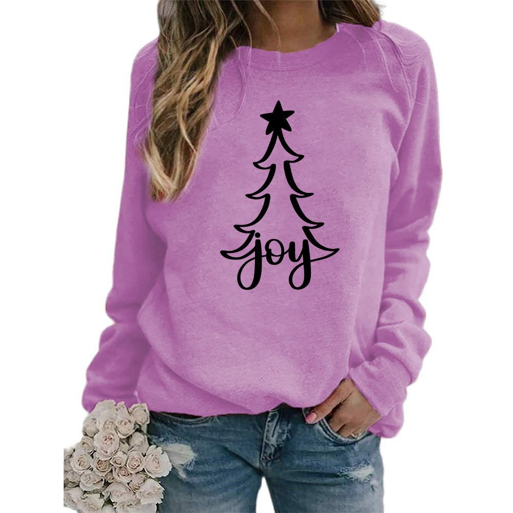 Womens Christmas Joy Tree Graphic Crewneck Sweatshirt