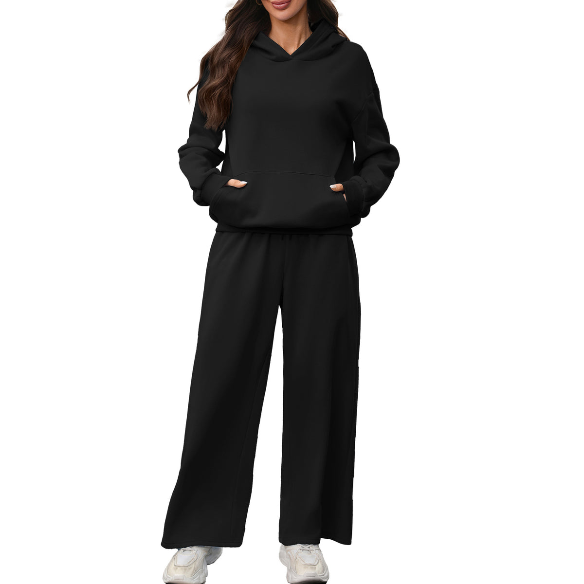 Women's Fleece Hoodie Wide Leg Sweatpants 2pc Set