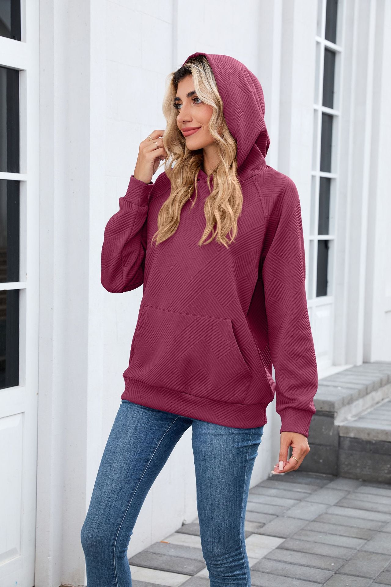 Textured Chevron Hoodie | Cozy Pullover Kangaroo Pocket