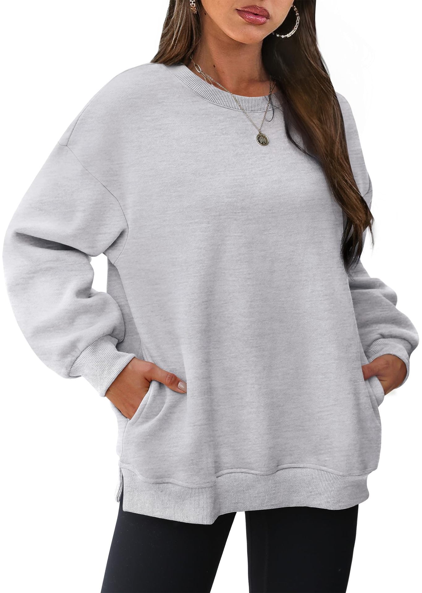 Oversized Crewneck Pullover Sweatshirt with Pockets