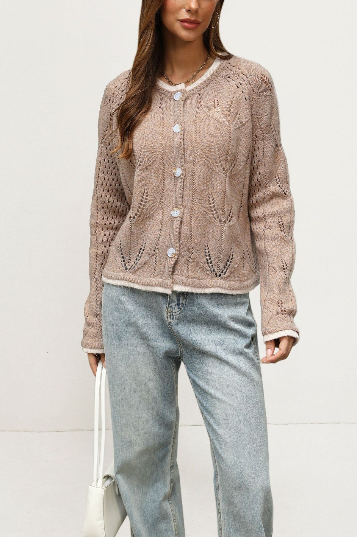 Oversized Chunky Knit Cardigan Button Front Color Block