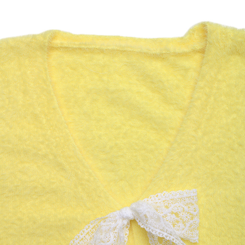 Bow Detail Knit Cardigan Soft Sweater Sweet Casual Layering