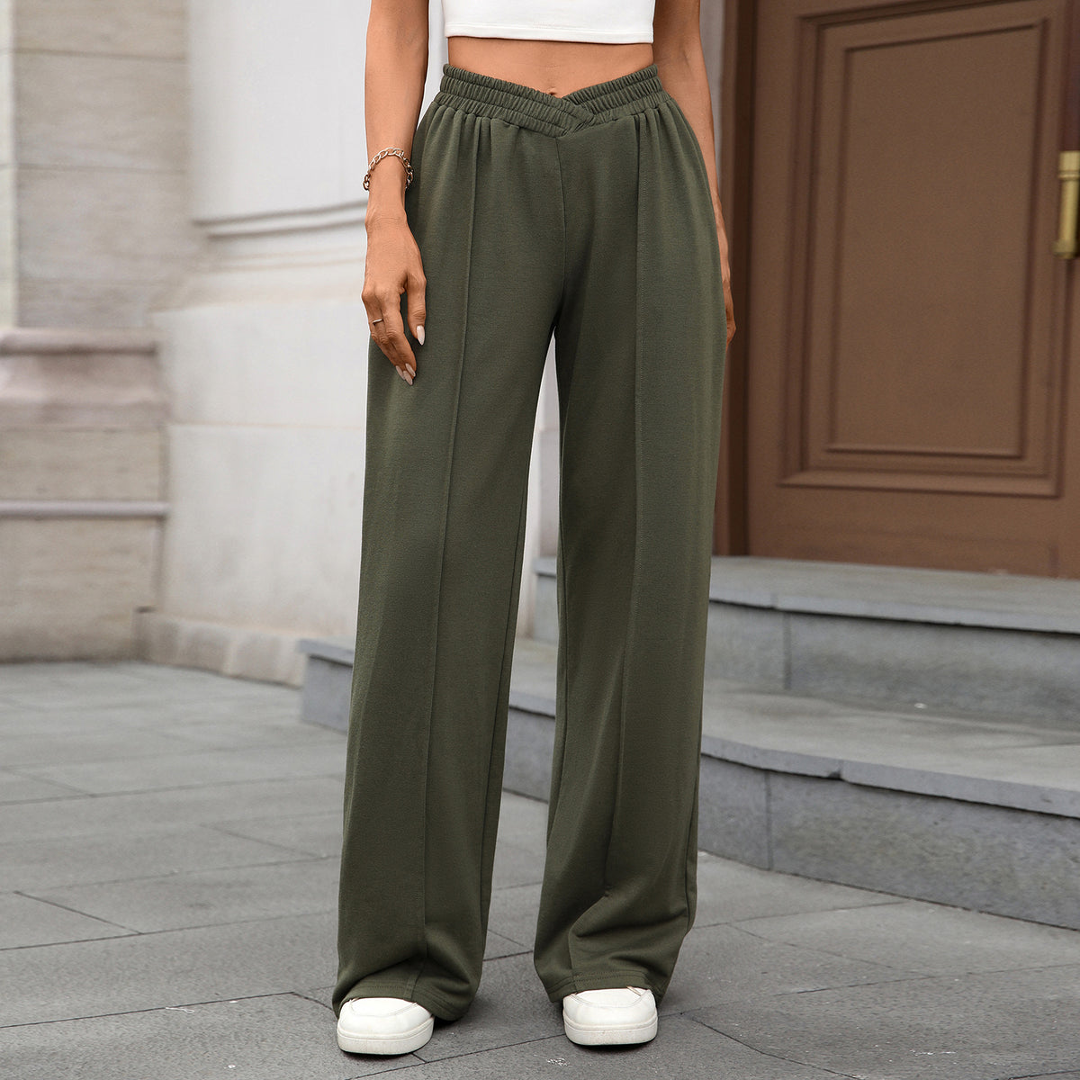 Women's Casual Wide Leg Pants Elastic Waist with Pockets