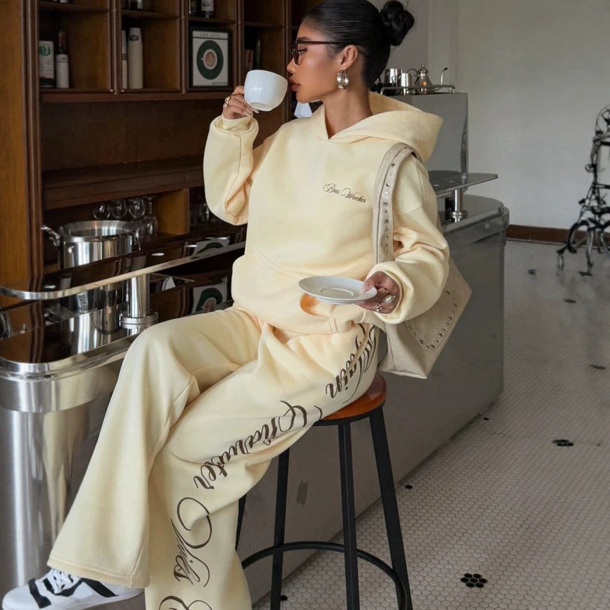 Graphic Fleece Sweatshirt Jogger Trendy Oversized Lounge Set