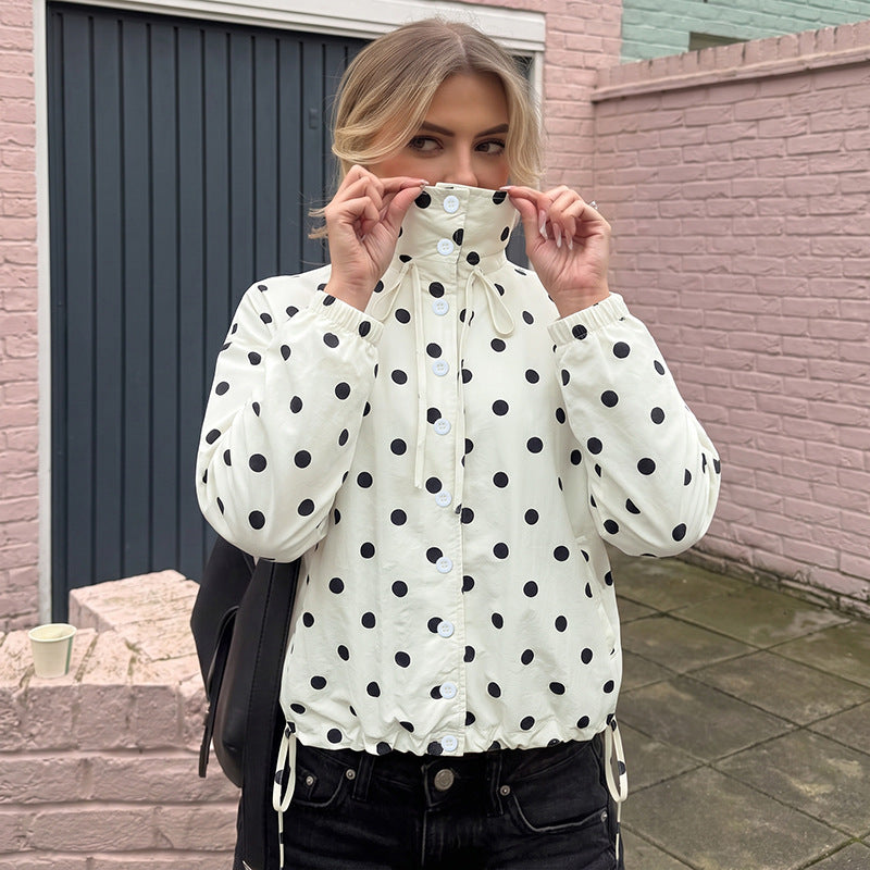 Women's Oversized Polka Dot Button Stand Collar Jacket