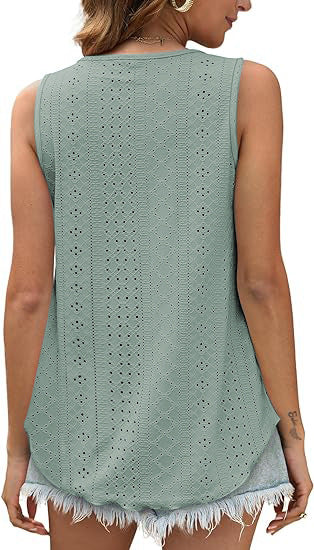 Women's Summer Loose Fit Round Neck Sleeveless Vest Top