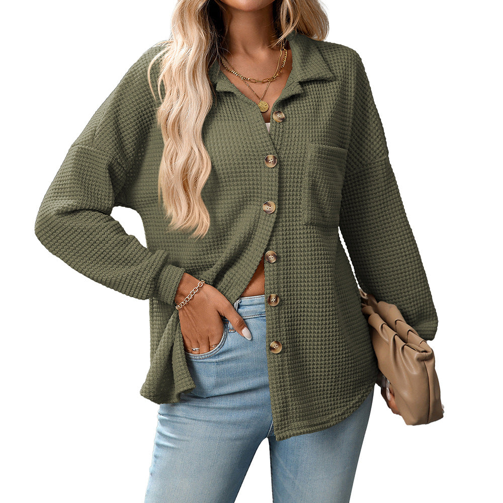 Waffle Knit Button-Up Shirt – Casual Fall Essential