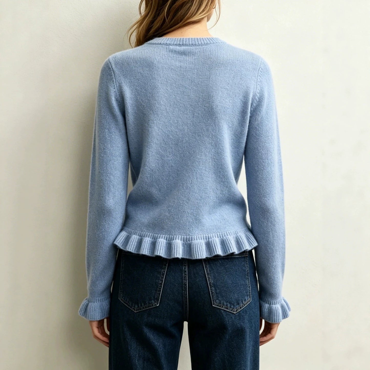 Ruffle Hem Crew Neck Long Sleeve Knit Sweater