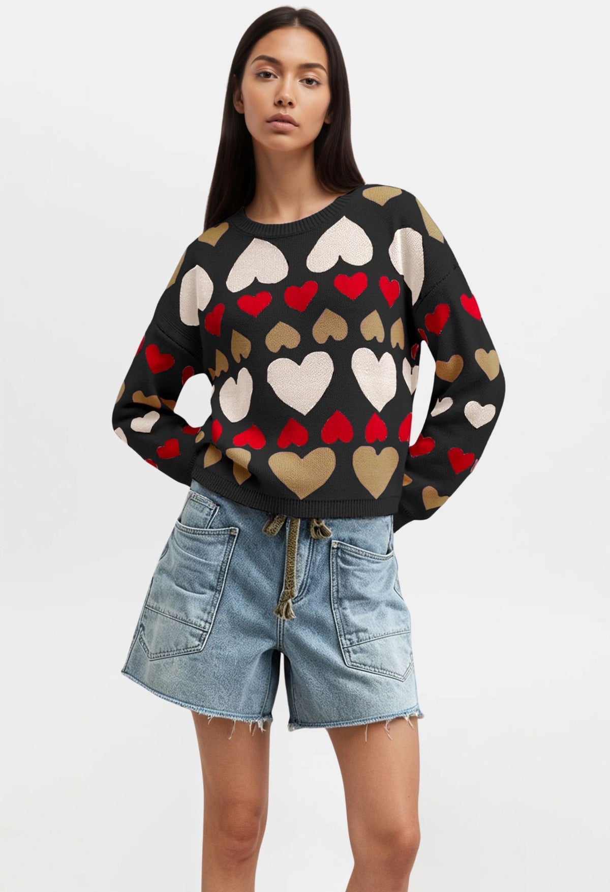 Women's Valentine Heart Crewneck Knit Sweater