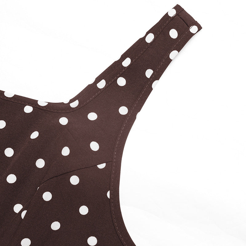 Polka Dot Chiffon Maxi Dress Resort Square Neck