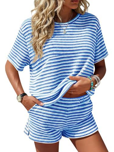 Striped Knit Shorts Set Boutique Ribbed Loungewear Fitted