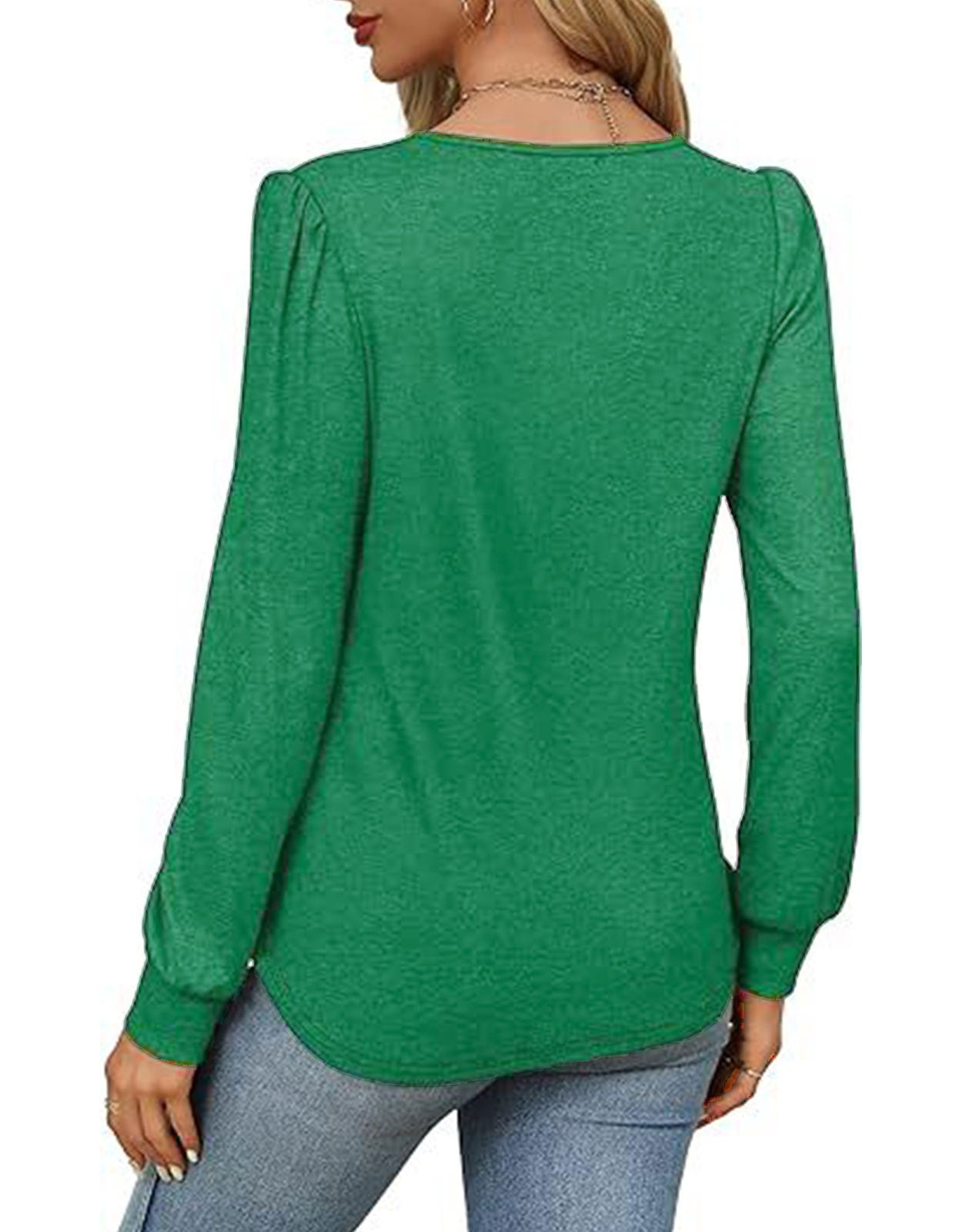 Solid Cotton Top Casual Pleated Puff Sleeve